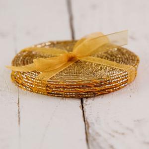 Gold Beaded Coasters (Set of 4)