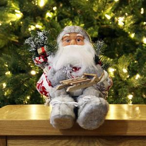 Grey Sitting Santa Figure with Sleigh - 40cm
