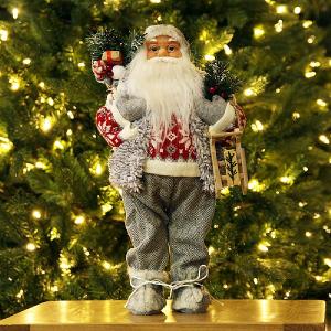 Grey Standing Santa Figure with Sleigh - 45cm