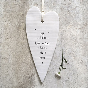 East of India 'Love Makes A House Into A Home' Long Heart Ornament