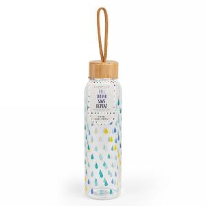 Raindrops 500ml Glass Bottle with Bamboo Lid
