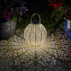 Smart Solar Damasque Lantern - Cream