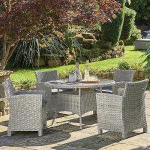 Kettler Palma White Wash 4 Seater Round Dining Set (Glass Top)