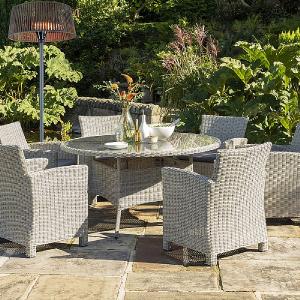 Kettler Palma White Wash 6 Seater Round Dining Set (Glass Top)