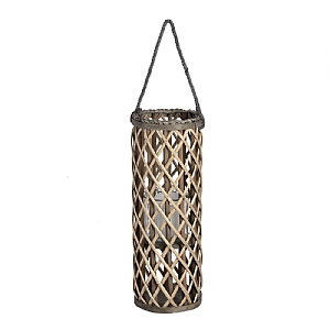 Small Wicker Lantern with Glass Hurricane