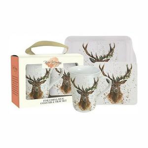 Bree Merryn Christmas Stag Fine China Mug, Coaster & Tray Set