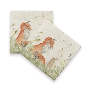 Kate of Kensington Fox & Rabbit Marble Coasters (Set of 2)