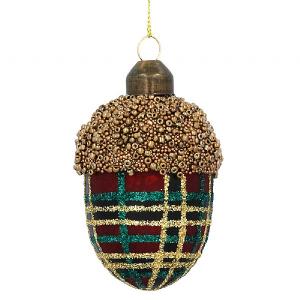 Gisela Graham Tartan Glass Acorn Decoration