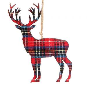 Gisela Graham Tartan Fabric Wooden Stag