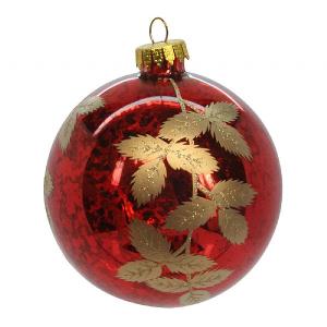 Gisela Graham Antique Cherry Red Bauble with Gold Leaves 80mm