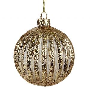 Gisela Graham Clear Glass Ribbed Bauble with Glitter