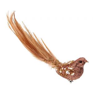 Gisela Graham Copper Glitter Feather Bird Clip
