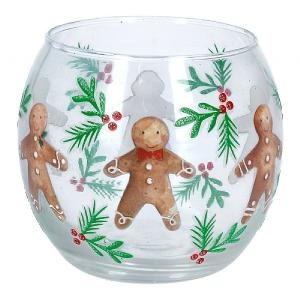 Gisela Graham Gingerbread Men Glass Tealight Holder
