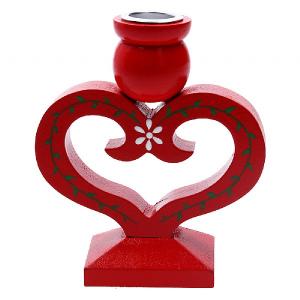 Gisela Graham Red Wooden Heart Single Candle Holder