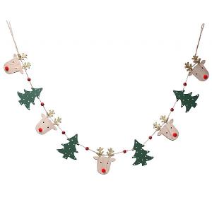 Gisela Graham Wood Deer Head & Trees String Garland