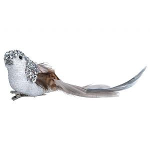 Gisela Graham White & Silver Natural Feather Bird Clip