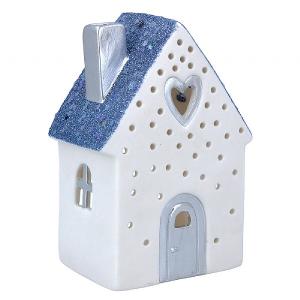 Gisela Graham White & Blue Ceramic House Tealight Holder