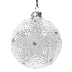 Gisela Graham Clear Glass Bauble with White Lace Snowflake
