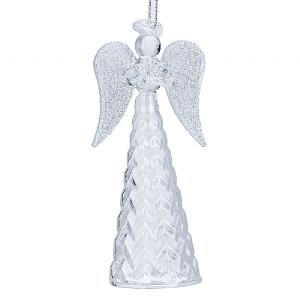 Gisela Graham Clear Iridescent Glass Embossed Angel Decoration