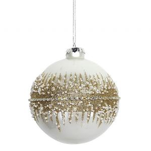 Gisela Graham Lacquered Cream Glass Bauble with Gold Band