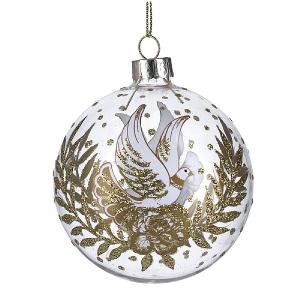 Gisela Graham Clear Glass Bauble with White & Gold Dove