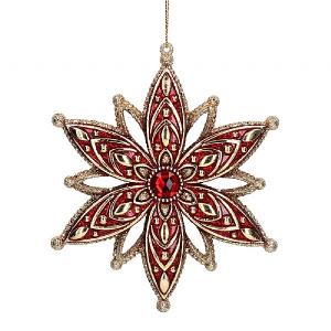 Gisela Graham Red Gold Semi 3-D Star with Jewel Decoration