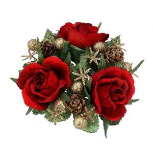 Gisela Graham Small Red Rose & Gold Cone Candle Ring