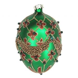 Gisela Graham Green, Red & Gold Decorated Glass Egg 11cm