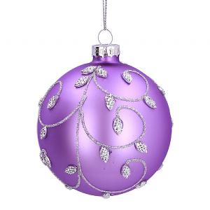 Gisela Graham Matt Lilac Glass Bauble with Silver Beaded Vine