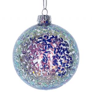 Gisela Graham Clear Glass Bauble with Lilac & Pink Sequins Inside