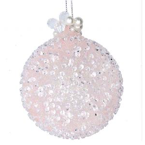 Gisela Graham Pale Pink Beaded Glass Bauble with Pearls