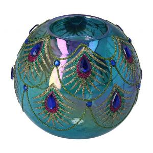 Gisela Graham Glass Peacock Design Tealight Holder