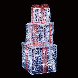 Premier Set of 3 Cool White LED Red & White Acrylic Parcels