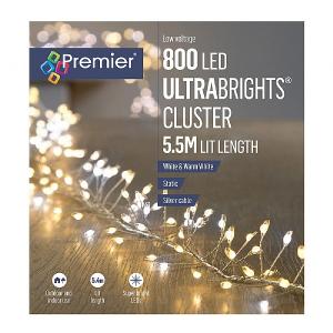 Premier 800 Warm White & Cool White LED Ultrabrights Cluster Lights (Silver Cable)