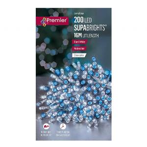 Premier 200 Blue & White LED Supabrights Christmas Lights (Clear Cable)