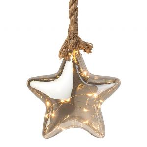 Warm White Micro LED Glass Star with Rope 20cm
