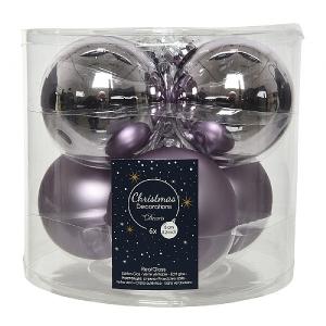 Decoris Lilac 80mm Glass Baubles (Pack of 6)