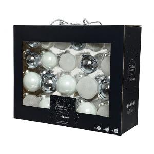 Decoris Box of 42 White & Blue Assorted Baubles