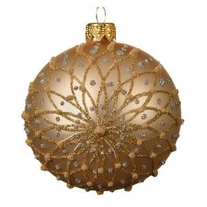Decoris Pearl Flower with Glitter 80mm Glass Bauble