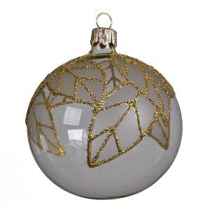 Decoris Champagne with Gold Glitter Leaves 80mm Glass Bauble