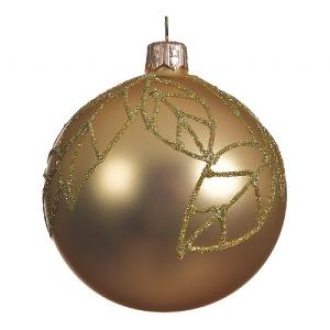 Decoris Light Gold with Leaves 80mm Glass Bauble