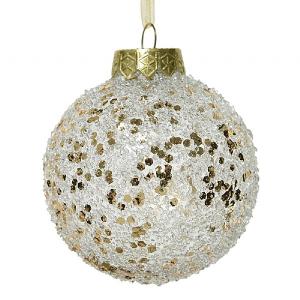 Decoris Snowball with Sequins 80mm Bauble