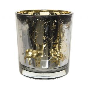 Decoris Grey Tealight Holder Laser Deer Trees 7x8cm