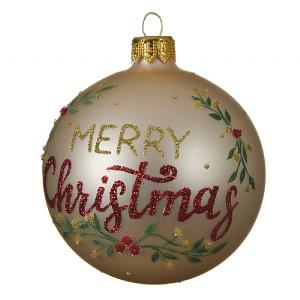 Decoris Pearl Merry Christmas 80mm Glass Bauble