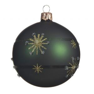 Decoris Pine Green with Snowflakes 80mm Glass Bauble