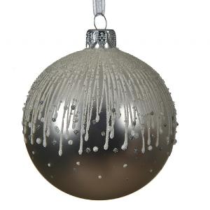 Decoris Silver Glitter Lines 80mm Glass Bauble