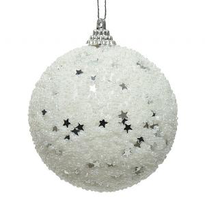 Decoris White 80mm Foam Bauble with Beads and Stars
