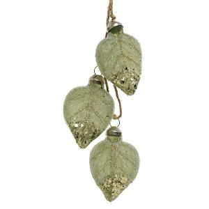Decoris Sage Green Glass Leaves with Sequins