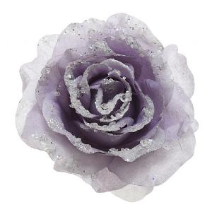Decoris Frosted Lilac Rose with Glitter on Clip