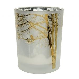 Decoris Winter White Tealight Holder with Tree & Birds 12.5cm